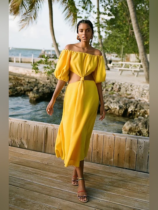 FARM Rio Dresses & Skirts - FARM Rio Vibrant Yellow One-Shoulder Maxi Dress